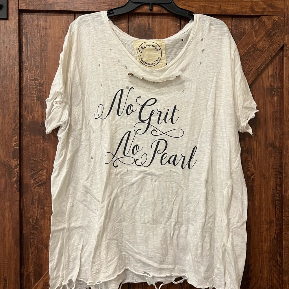 No Grit No Pearl Distressed White Tee